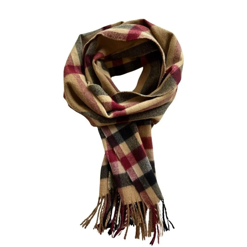 Bass Plaid Cashmere Feel Classic Soft Luxurious Winter Scarf Unisex (Camel)